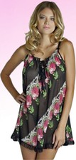 Betsey Johnson Bloom Chiffon Babydoll Teddy  G-String Thong Nightgown Set
