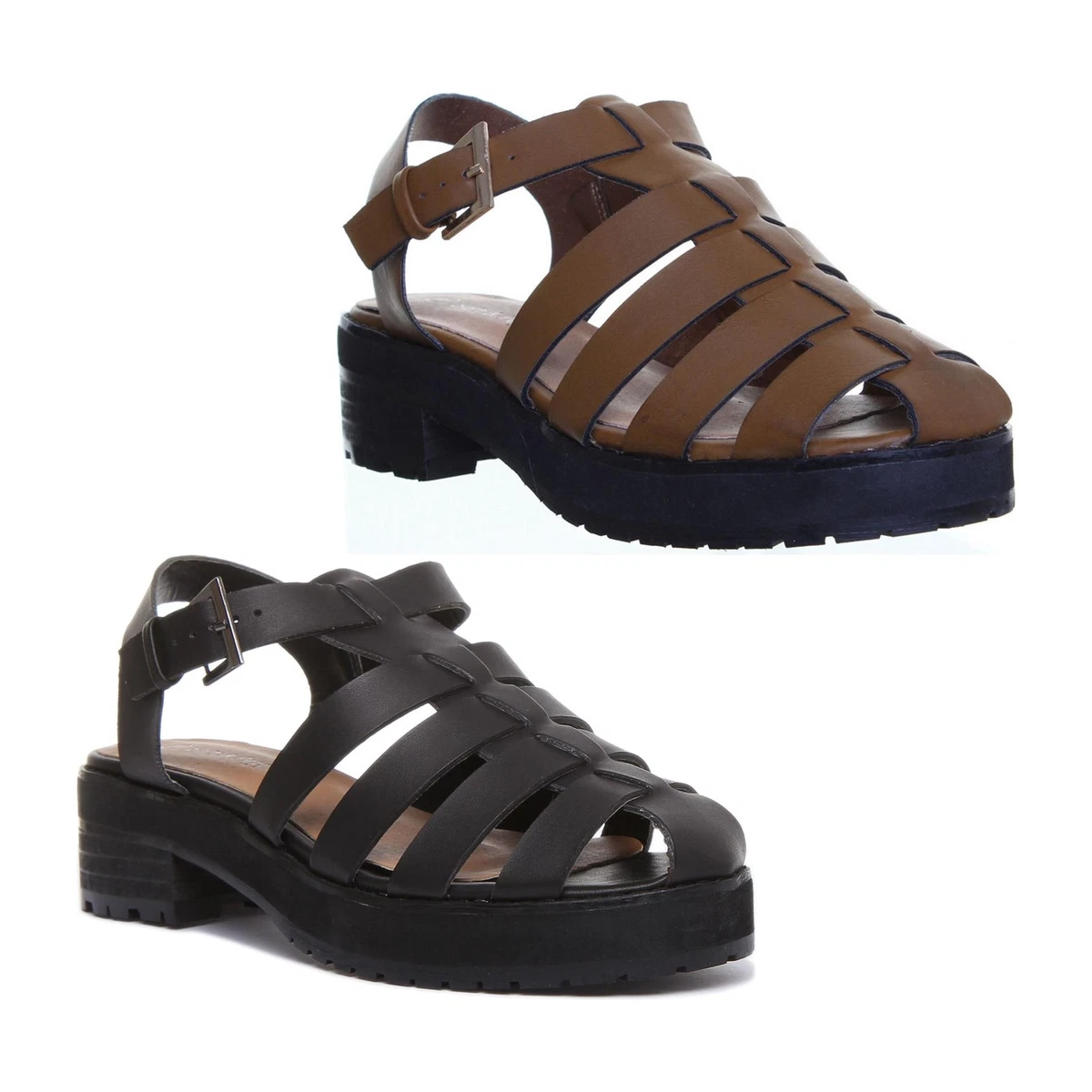 Womens Ladies Block Heel Short Fisherman Sandals In Black Size UK