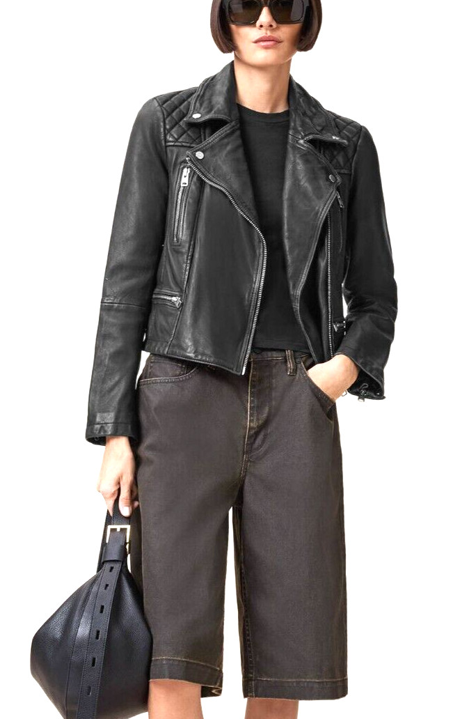 BNWT All Saints Distressed Leather Biker Jacket Size 10 UK image 4