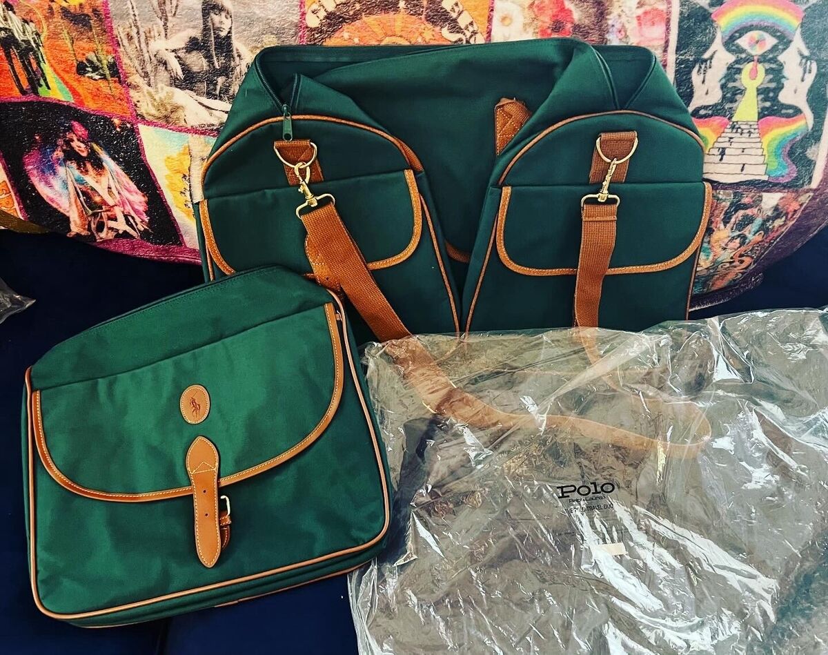 🔥NEW VINTAGE SET 1990s Ralph Lauren Polo GREEN Duffle Bag 🔥NEW VINTAGE SET 1990s Ralph Lauren Polo GREEN Duffle Bag