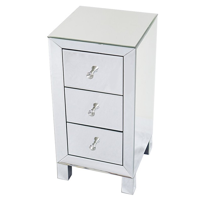 Modern And Contemporary Mirrored 3 Drawers Nightstand Bedside Table Rose For Sale Online Ebay