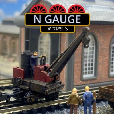 PAINTED -N Scale Gauge 1:148 - Rail Steam Shunting Crane & Figure (Bogie 1:160)