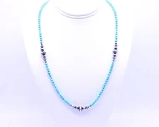 4mm Blue Green Kingman Turquoise Silver Navajo Pearl Bead Gemstone Necklace