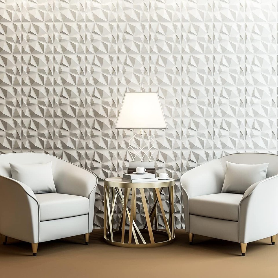 Art3d Decorative 3D Wall Panels in Diamond Design, 11.8" x 11.8", White