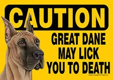 Great Dane Caution May Lick You To Death Dog Sign Magnet Hook & Loop Fastener...