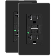 GFCI Outlet 20 Amp Receptacles Ground Fault Circuit Interrupter ETL Black 2 Pack