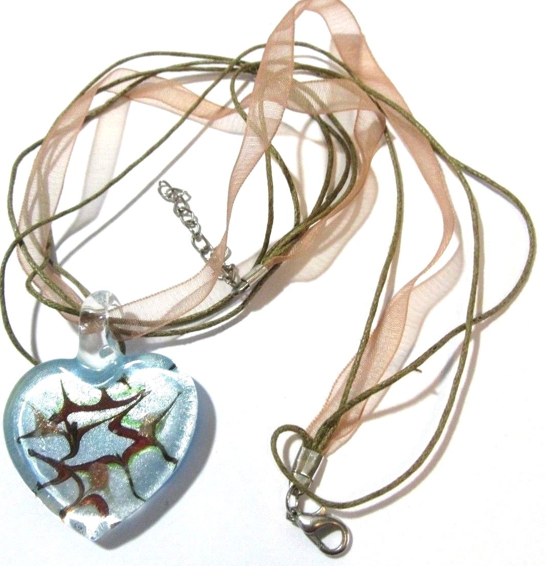 CONTEMPORARY MOD GLASS PENDANT HEART SHAPE SHIMMERY B… - Gem