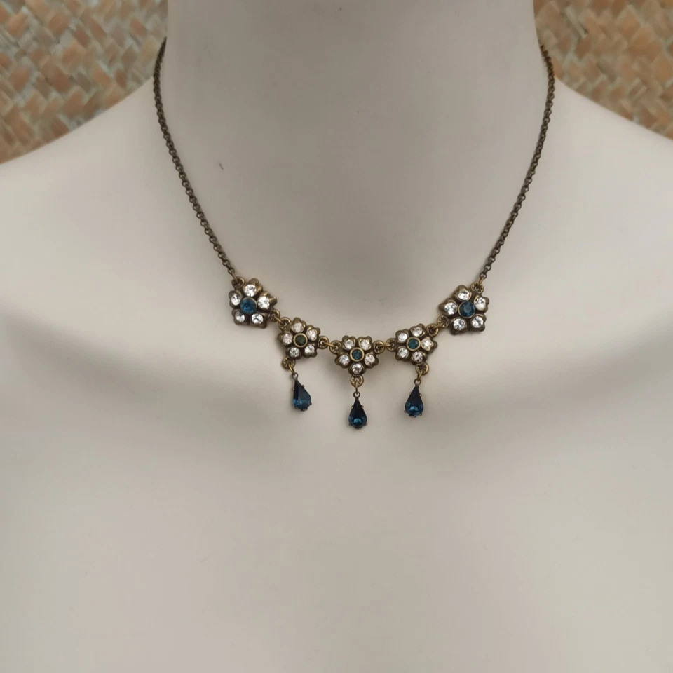 Collar Michal Negrin Azul Cristales Transparentes Renacimiento Victoriano Elegante Gargantilla Babero Foto 2 de 4