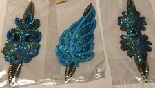 3 Headbands Hairbands Sequins Flowers Blue AB Sparkly NIP