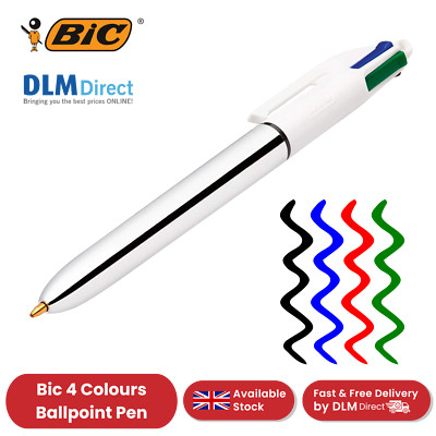 BIC 4 Farben Glanzstift Druckkugelschreiber Mittel 1,0 mm, bunte Schrift