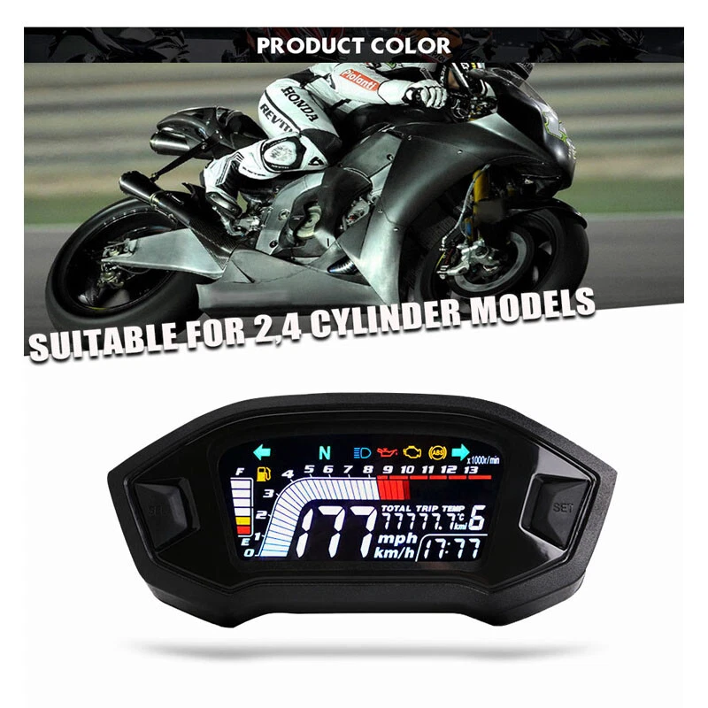 Motorcycle Bike Universal LED Speedometer LCD Digital Odometer Guage 14000r/min Foto 3 de 4