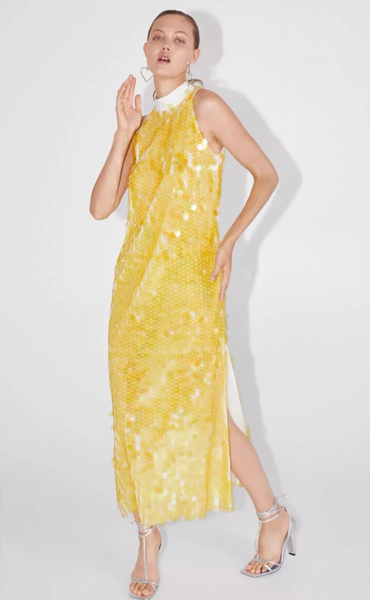 Zara yellow sale sequin dress