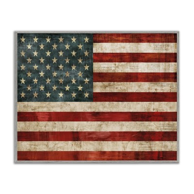 US American Flag Wood Textured, Design by Luke Gray Framed Wall Art, 24x30, Red
