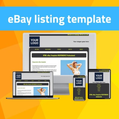 HTML eBay Template - RESPONSIVE Natural - grey/yellow - Editor included ...