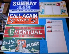 Vintage Lot of Cigar and Soda Paper Advertising Kist, 7-Up, Eventual, Sun-Ray