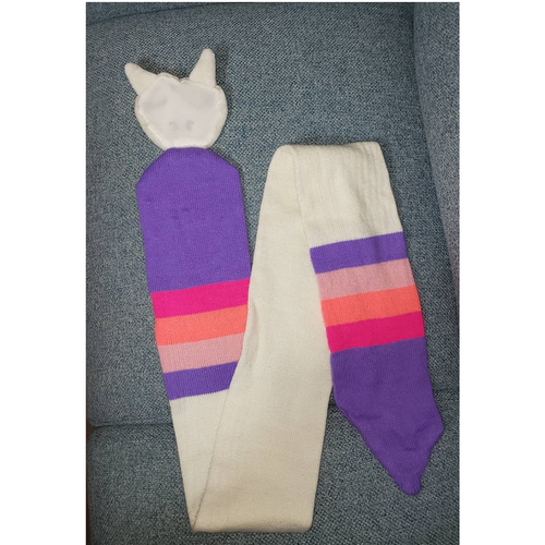White Kids Unicorn Winter Scarf Multi Colored Stripes - Picture 2 of 4