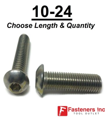 10-24 Button Head Socket Cap Screw Stainless Steel UNC (Choose Length & Qty)