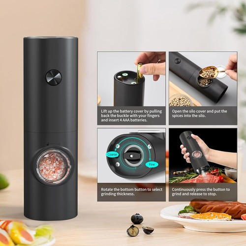 2x Electric Salt and Pepper Grinder Auto Mill Shaker Adjustable Coarseness + LED - Picture 6 of 15