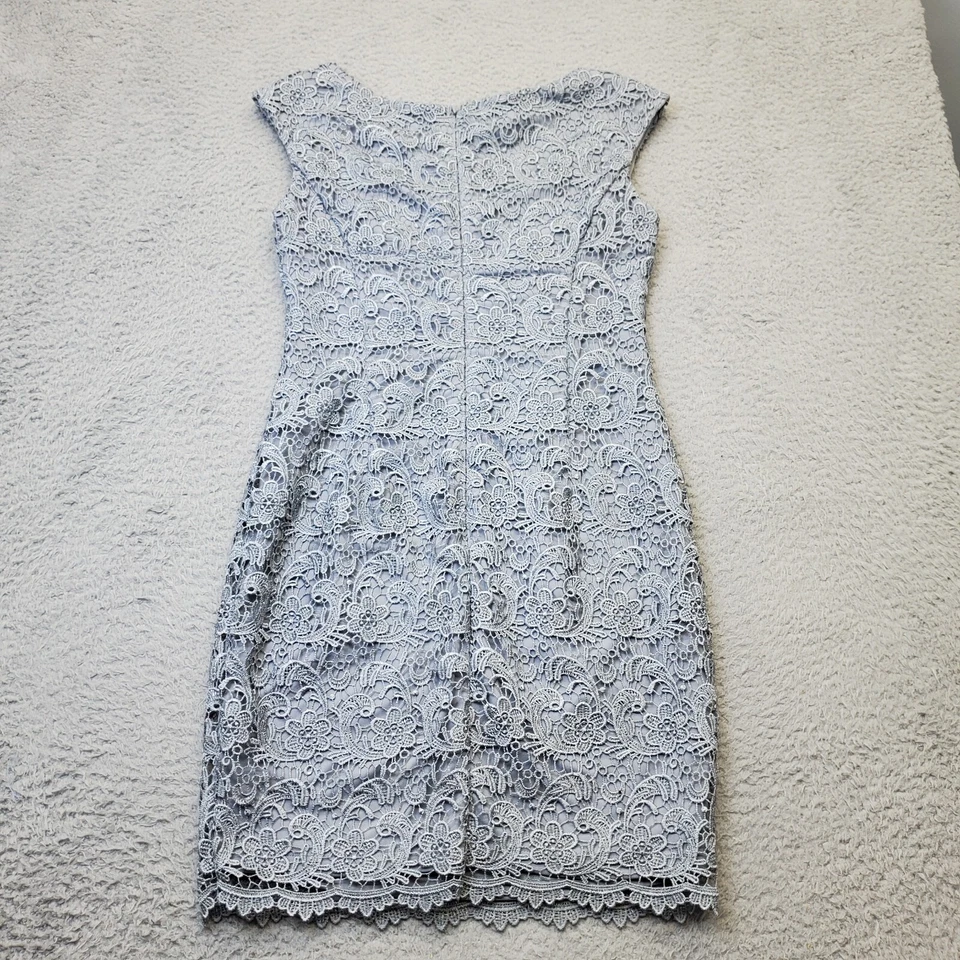 Vestido Vaina Maggy London Mujer Pequeño 4 Gris Crochet Floral Sin Mangas Cremallera Trasera Foto 2 de 4