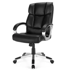 Costway Executive High Back Big & Tall Leather Adjustable Computer Chair Black