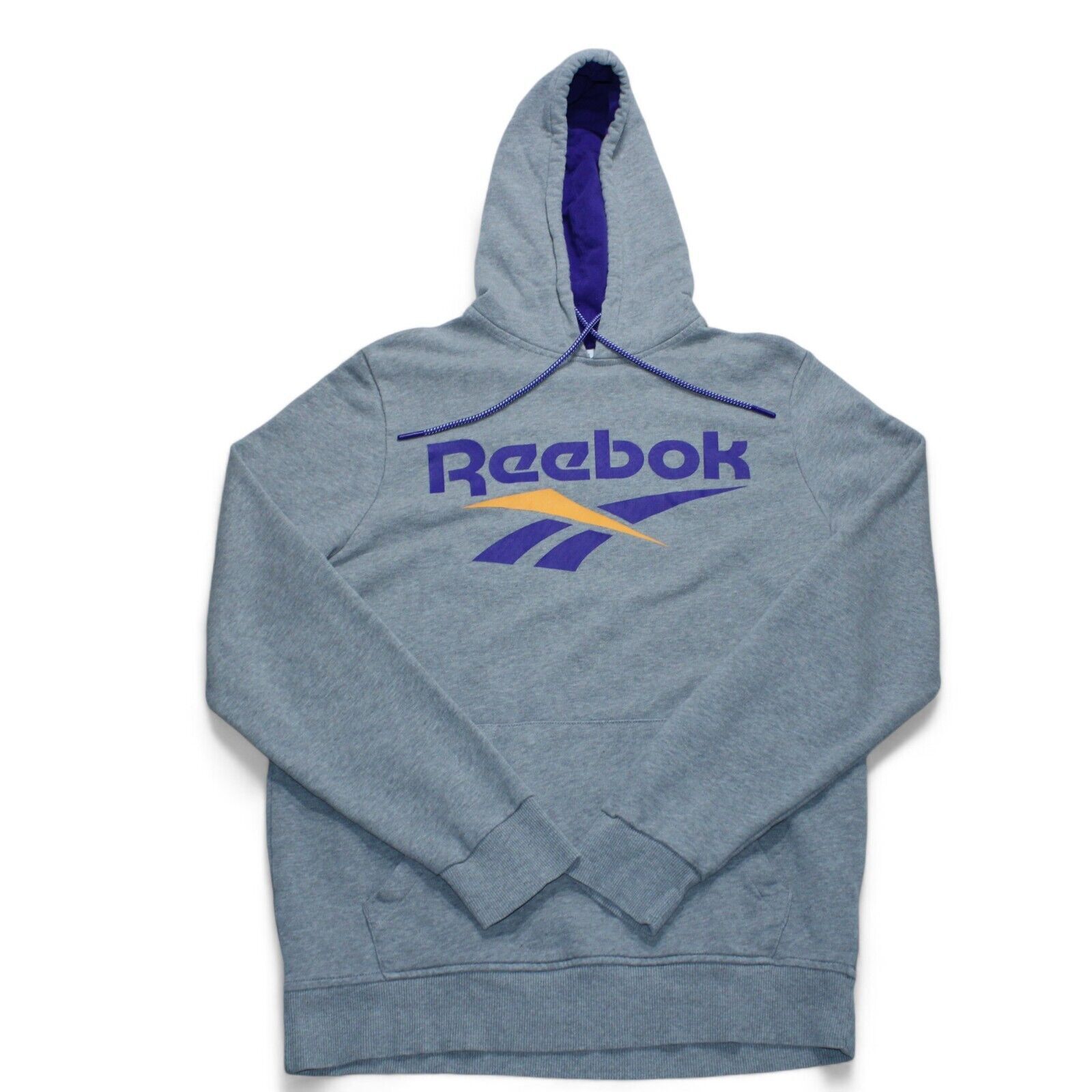 Reebok Spellout Hoodie Mens Medium Grey Drawstrings Sports Towelling Sports Gym