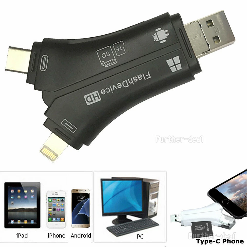 USB Flash Drive TF SD Card Reader for IOS iPhone Macbook iPad OTG Type-C Android - Image 3 of 4