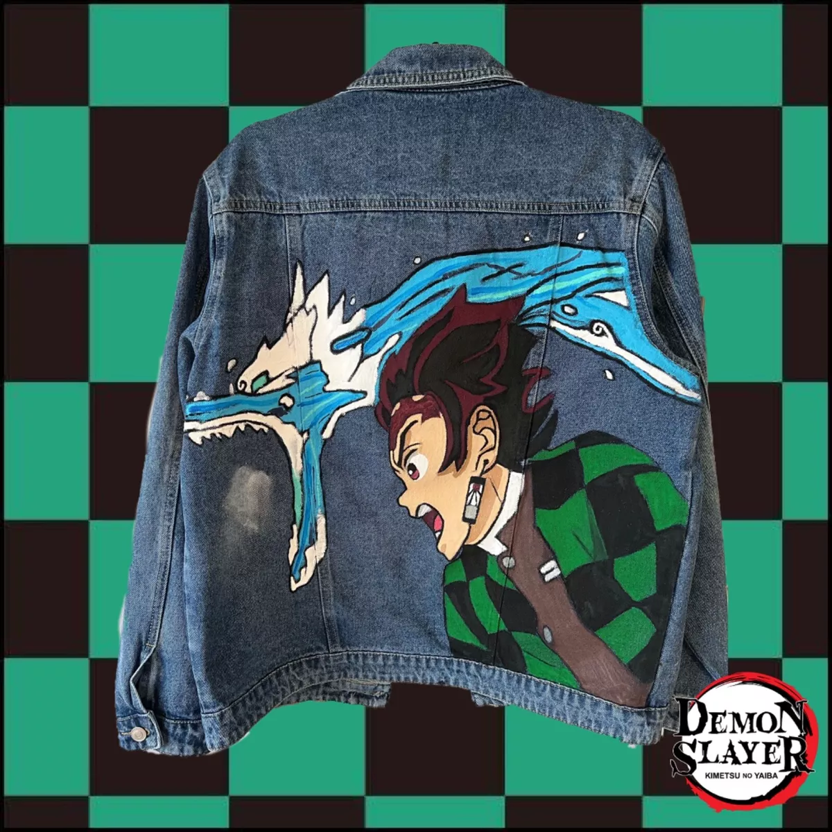 Demon Slayer Tanjiro's hand painted jean jacket | eBay