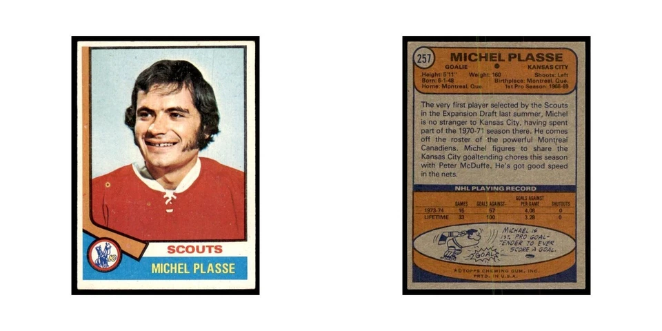 Michel Plasse 1974 Topps #257 Hockey Cards Hockey Card EX - Image 3 of 3