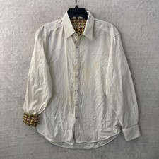 Robert Graham Mens Button Shirt White Solid Large Flip Cuff Long Sleeve Collar