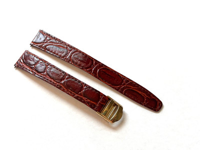 16mm Leather Taper Strap with Gold Stainless Steel Deployment Clasp Black/Brown