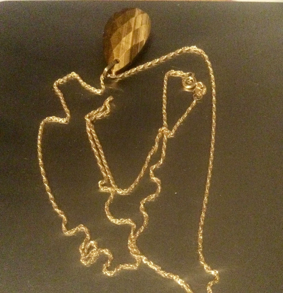 Or 18K Collier Chaine +Grand Pendentif Oeil de Tigre, Or Jaune 18 Carats 18K 750 - Photo 2/4