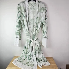 World Market Robe Womens OS Botanical Green Fern Boho Kimono Duster Cottagecore