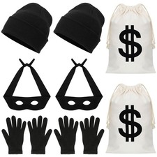 QZYL 8 PCS Robber Costume Set, Thief Cosplay Beanie Cap 8 PCS, Black White