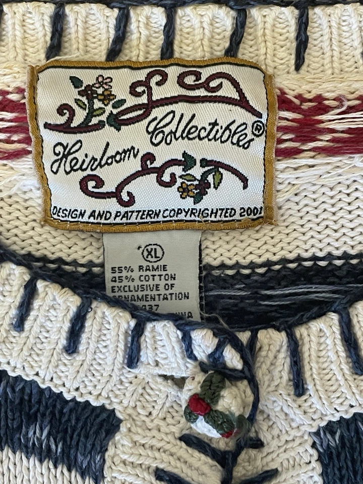 Cárdigan de Colección Reliquia Coleccionables L Abuela Suéter Bordado Corazones Retazos Foto 4 de 4