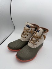 Sperry Boots Womens Size 6 Green Beige Waterproof Duck Rain Ankle STS95346
