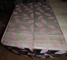 Oblong sheer scarf wrap shawl; leaf applique; NWT; 66x25; black, pink