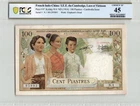 Indochina 1954 100 Piastres Cambodia Issue. Pick 97. PCGS 45