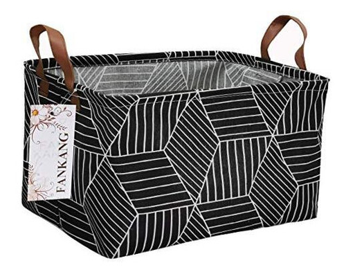 Storage Basket,Nursery Hamper Canvas Laundry Basket Foldable FK-Rec-Black Cube