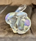 Fenton Glass Opalescent Bunny Rabbit Figurine Hand Painted Signed K. Riley