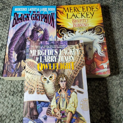 #ad Black Gryphon Brightly Burning Owlflight Mercedes Lackey 3 Paperback Book Lot $9.36