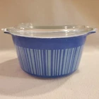 Pyrex Blue Barcode Vintage Made in USA Ovenware 473 1 QT Stripes Lid Casserole