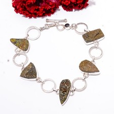 Golden Pyrite Druzy & Mystic Topaz 925 Silver Bracelet Adjustable 7-7.99