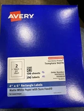 Avery® Matte White Rectangle Labels, 192 count of 4"x6" Shipping Labels