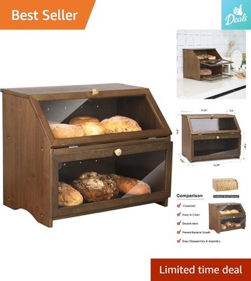Large Capacity Bread Storage Bin - Stylish Bamboo Design with See-Through Window