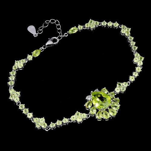 Mother Day 925 Silver Bracelet Pear Peridot 10x8mm Natural Gemstone Jewelry 7in