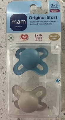 Mam Newborn Start Pacifiers Blue Grey Unisex Silicone Nipple  NEW