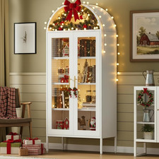 Elegant 71" Arched Glass Display Cabinet with LED Lights Adjustable Shelves