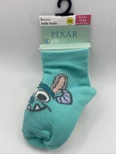 Disney Pixar 3 Pairs Ankle Socks Size 12-24 Months in Colors Blue, Green  White