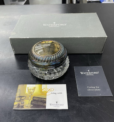 Waterford Crystal Silverplate Powder Bowl Vanity Trinket Jewelry Jar
