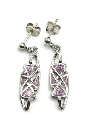 Ohrringe Sterling Silber Rosa Emaille Abstrakt Ohrhänger